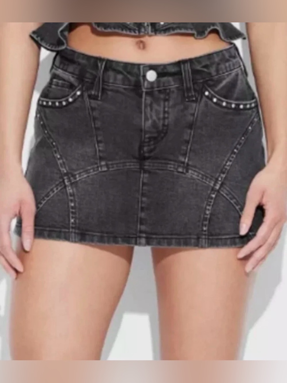 Wild Fable Black Denim Studded Western Micro Mini Skort Size S